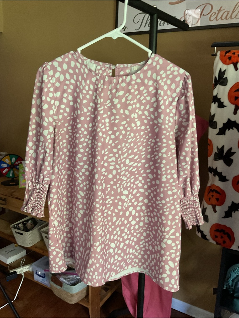 Pink White Dot Long Sleeve Dress
